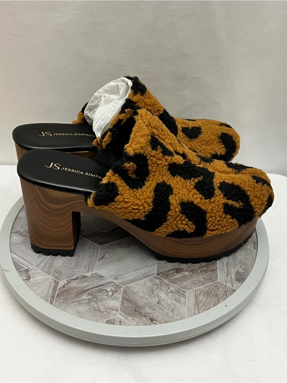 Jessica Simpson J-Twah Leopard Faux Fur Platform Mule Heels Size 9M New